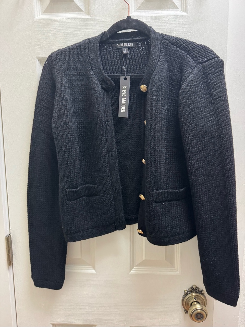 Steve Madden Black Knit Gold-Button Blazer Jacket